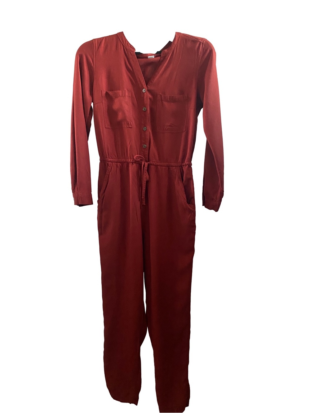 Old Navy Long-Sleeve Button-Front Jumpsuit in Tierra Red, Size XS